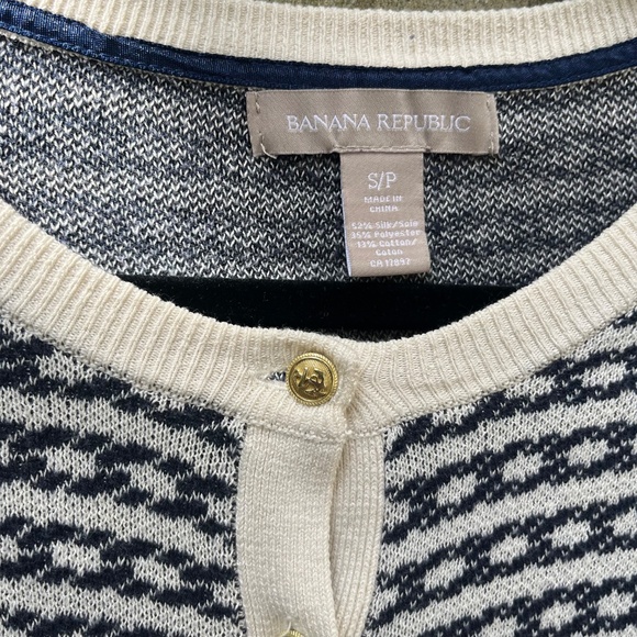 Banana Republic BR, Women's Silk Blend Jacquard Cardigan, Navy / Cream, Small - Picture 3 of 11